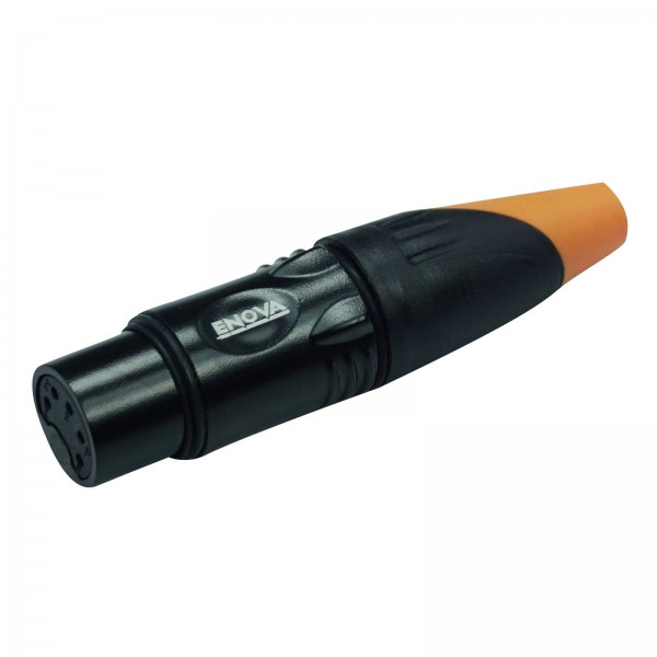 XLR cable connector female 5-pin IP67 black metal housing and orange boot solder cups